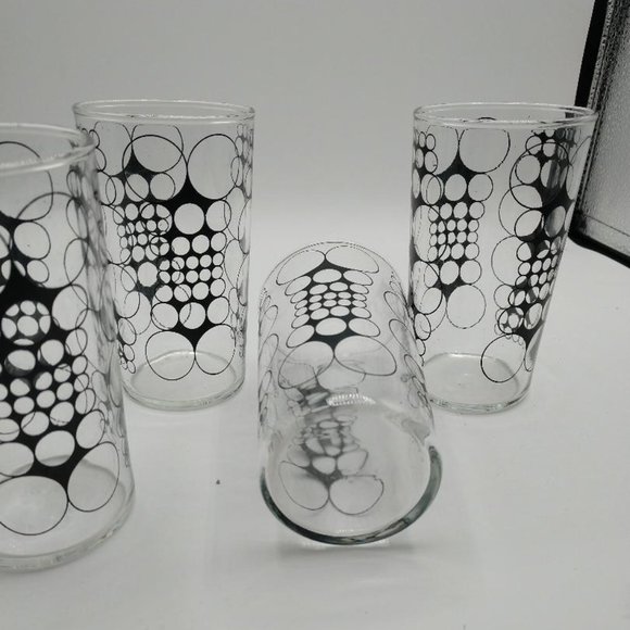 Mid Century Modern Clear w/Outlined Black Circles Libbey Juice Glass - Picture 1 of 8